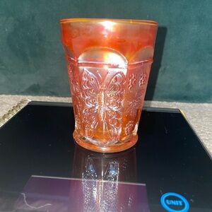 Vintage Fenton Marigold Butterfly & Berries Tumbler, 4 Inches